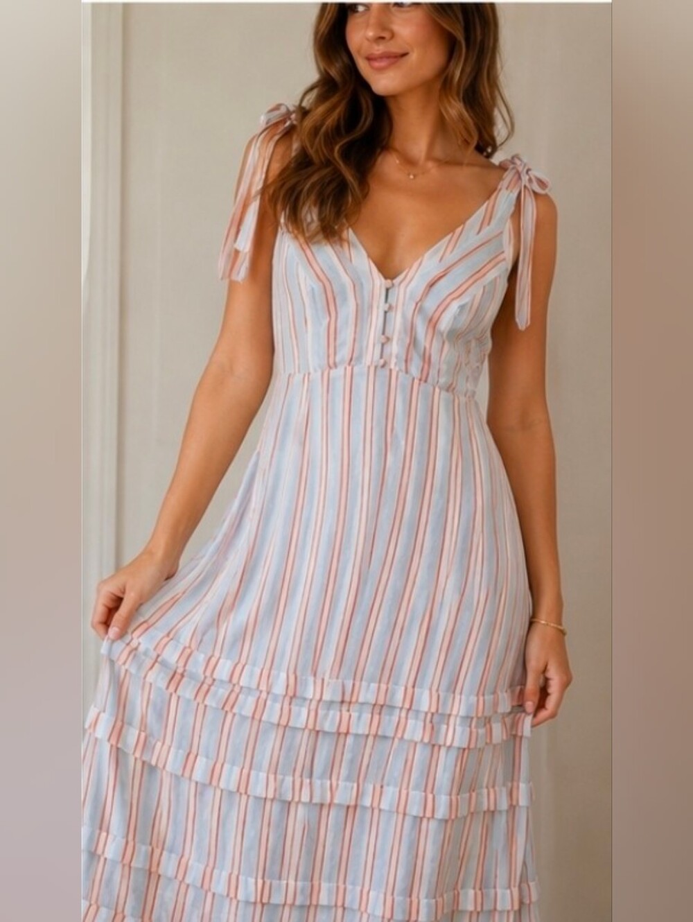 Gilli Striped Tiered Maxi Dress M NWT